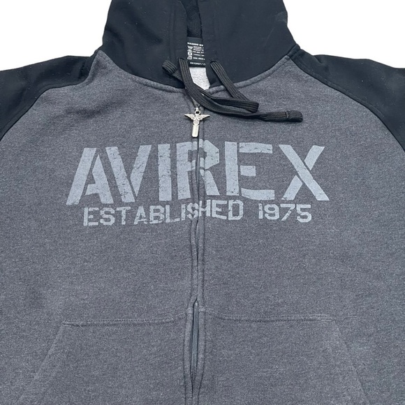Avirex Vintage Black Gray Big Logo Y2K Zip Front Hoodie Jacket XL - Picture 3 of 7